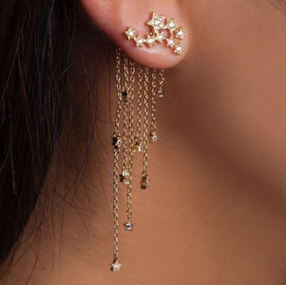 Shining Star Dangle Earrings Gold Tone